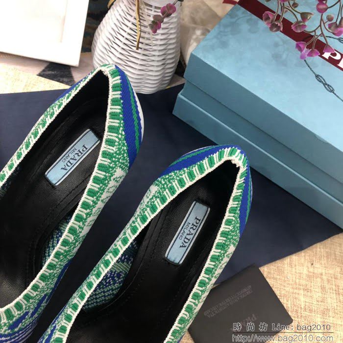 PRADA普拉達 2019頂級版本 刺繡系列 春夏時尚 高跟尖頭單鞋 網紅同款  ljl1043